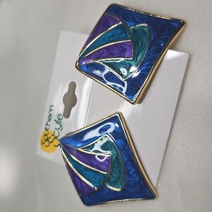 89's New Old Stock Geometric Blue and Purple Earrings